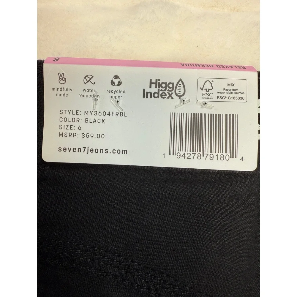 Seven7 Bermuda Shorts Womens 6 Black Jean Relaxed‎ Fit Stretch Comfort Fray Hem